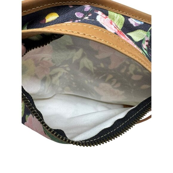 Zimmermann Leather trimmed midnight blue floral print canvas clutch handbag - Picture 6 of 8